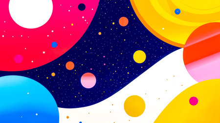 Colorful galaxy design with planets and stars creating a mesmerizing sceneの素材