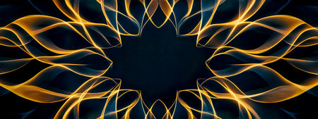 Golden energy waves creating a star shape on dark backgroundの素材