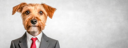 Norfolk terrier dog wearing business suit and red tieの素材