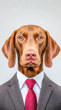 Humorous portrait of dog wearing suit and tieの素材