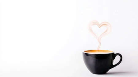 Steaming cup of coffee with heart shaped steam on transparent backgroundの素材
