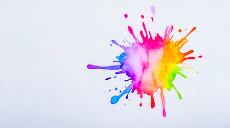 Vibrant watercolor splash exploding with rainbow colors on white backgroundの素材