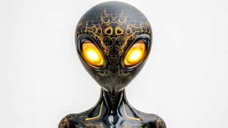 3d alien with glowing eyes and smooth skin on transparent backgroundの素材