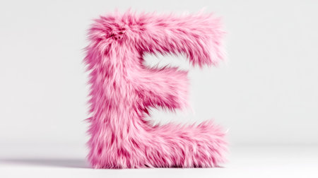 Pink furry letter e on white background representing softness and eleganceの素材