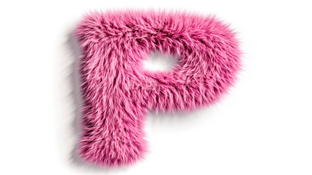 Pink furry letter p on white background representing softness and eleganceの素材