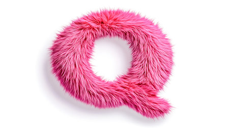 Fluffy pink letter q on white background representing softness and luxuryの素材