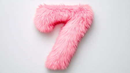 Pink fluffy number seven on white background representing softness and luxuryの素材