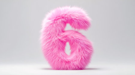 Pink fluffy number six on white background representing softness and luxuryの素材