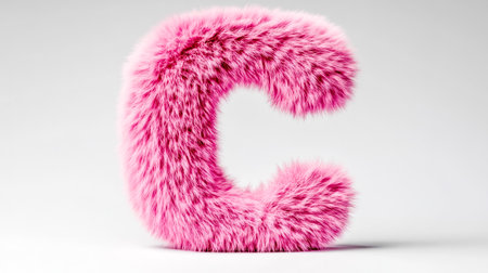 Pink fluffy fur uppercase letter c on white backgroundの素材