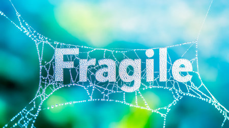 Fragile word spun from delicate spider silk with dew dropsの素材
