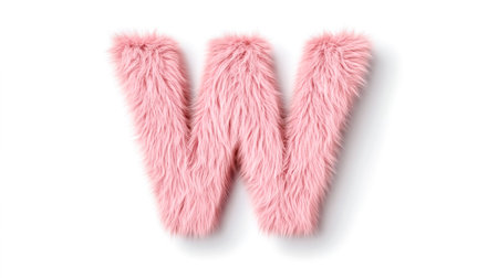 Pink furry letter w on white background representing softness and luxuryの素材