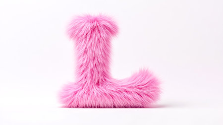 Pink fluffy fur uppercase letter l on white backgroundの素材