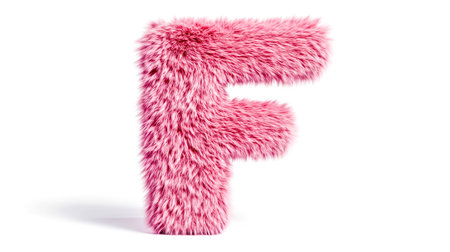 Pink furry letter f isolated on white backgroundの素材