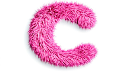Pink furry letter c on white background representing softness and luxuryの素材