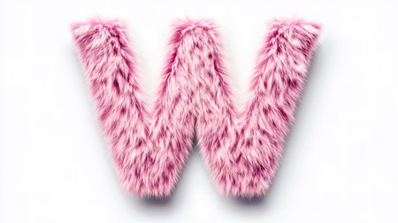 Pink furry letter w on white background representing softness and luxuryの素材