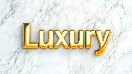 Golden luxury word on marble background representing wealth and opulenceの素材
