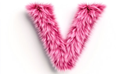 Pink furry letter v on white background representing softness and luxuryの素材