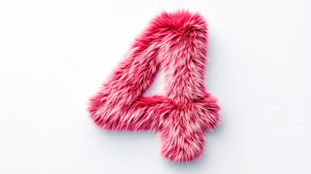 Pink fluffy number four on white background representing softness and eleganceの素材