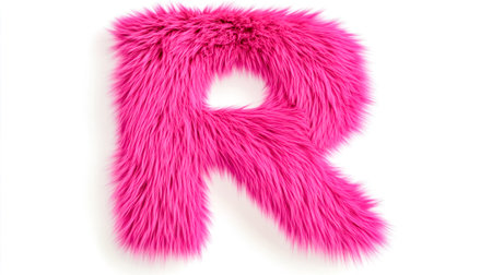 Pink furry letter r on white background representing softness and luxuryの素材