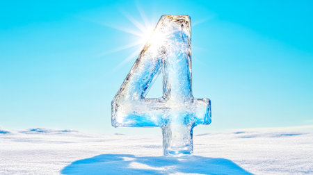 Ice number four glistening under the sun in a snowy landscapeの素材