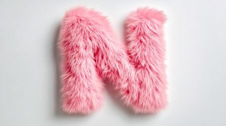 Pink furry letter n on white background representing elegance and fashionの素材