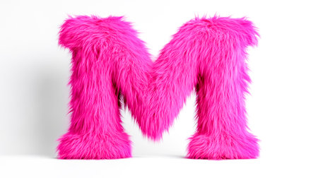 Pink furry letter m on white background representing softness and luxuryの素材