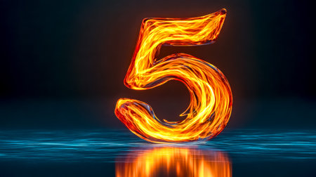 Glowing molten glass number five reflecting on surfaceの素材