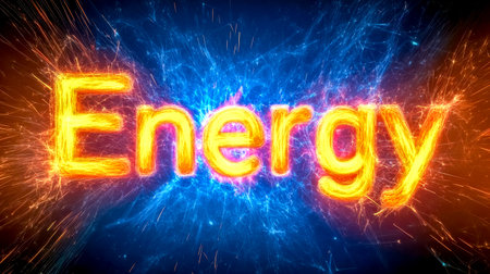 Vibrant glowing electric energy word with plasma backgroundの素材