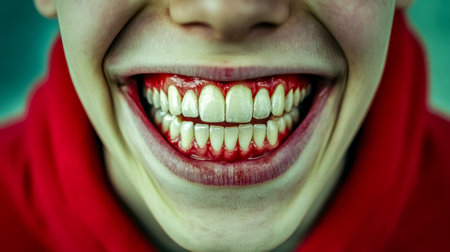 Teenager showing unnatural red gums and teeth while smilingの素材