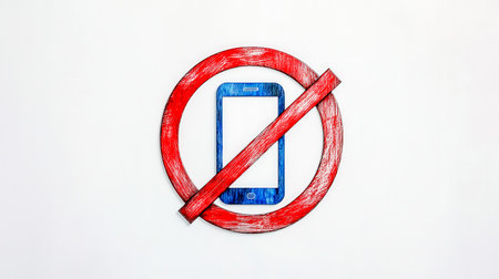 No mobile phones sign prohibiting cell phone useの素材
