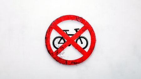 No bicycles sign prohibiting cycling in designated areaの素材
