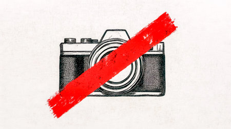 No photography sign featuring crossed out cameraの素材