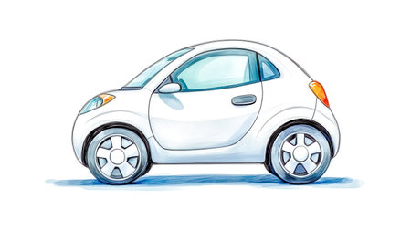 White compact electric car pencil sketch on transparent backgroundの素材