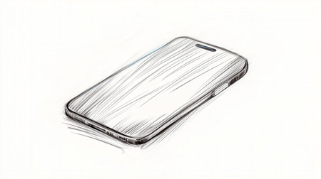 Pencil sketch of modern smartphone on white backgroundの素材