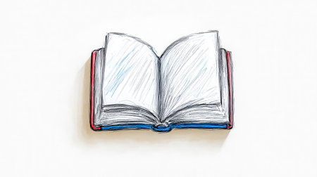 Hand drawn open book sketch on a transparent background, symbolizing literature, education, and the joy of reading, perfect for educational or literary projectsの素材
