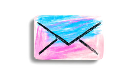 Pastel crayon colors create a vibrant backdrop for a simple, hand drawn envelope icon, suggesting a playful and artistic approach to communicationの素材