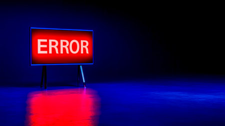 Glowing screen displaying error message in empty roomの素材