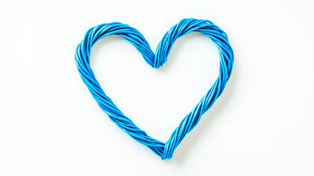Blue cable forming a heart shape on white backgroundの素材