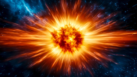 Supernova exploding in deep space, emitting radiant waves and glowing particles, creating a breathtaking cosmic spectacle of light and energyの素材