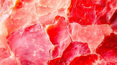 Macro close up showcasing the rich texture of dried meat, revealing intricate details and vibrant red hues, perfect for food photography or culinary projectsの素材