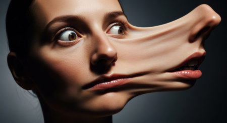 Face showing elastic skin stretching and distorting featuresの素材