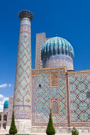 Famous Sher Dor Madrasah is situated at the Registan Plaza of Samarkandの写真素材