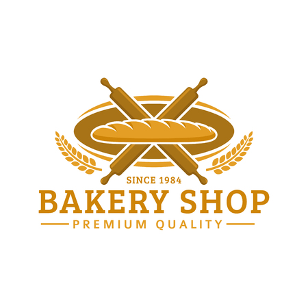 Bakery logo template, vector illustration. Bakery shop emblem, vintage retro styleのイラスト素材