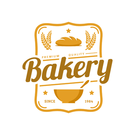 Bakery logo template, vector illustration. Bakery shop emblem, vintage retro styleのイラスト素材