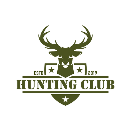 Hunting logo, hunt badge or emblem for hunting club or sport, deer hunting stampのイラスト素材