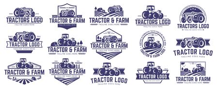 15 vector set of Tractor logo or farm logo template collection, suitable for any business related to farm industries. Simple and retro look.のイラスト素材