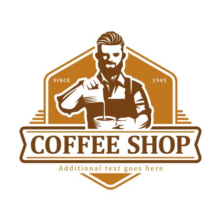Coffee logo, vector coffee label badge or emblem on isolated white background, cafeのイラスト素材