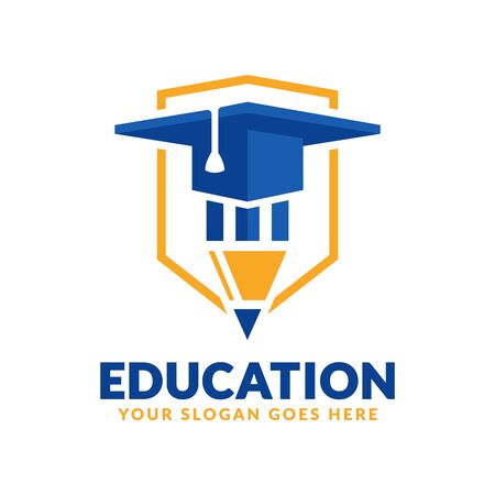 Education logo design template, pencil and graduation cap icon stylized, perfect or educational industryのイラスト素材