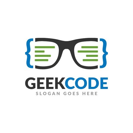 Geek code logo design template, a glasses with code symbol and text iconのイラスト素材