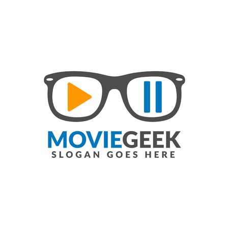 Movie geek logo design template, glasses with play and pause button on itのイラスト素材